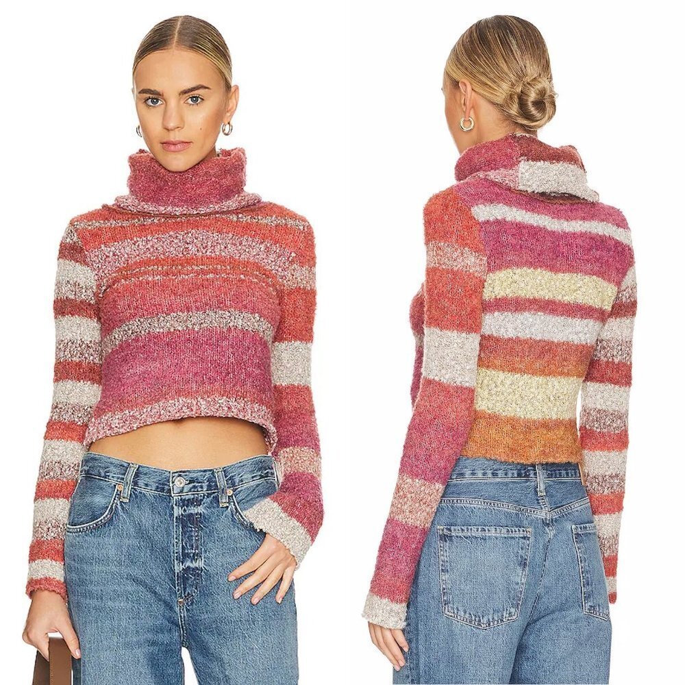 NWT New $108 Free People My Girl Turtleneck Sunburst Combo Top Sweater Size M
